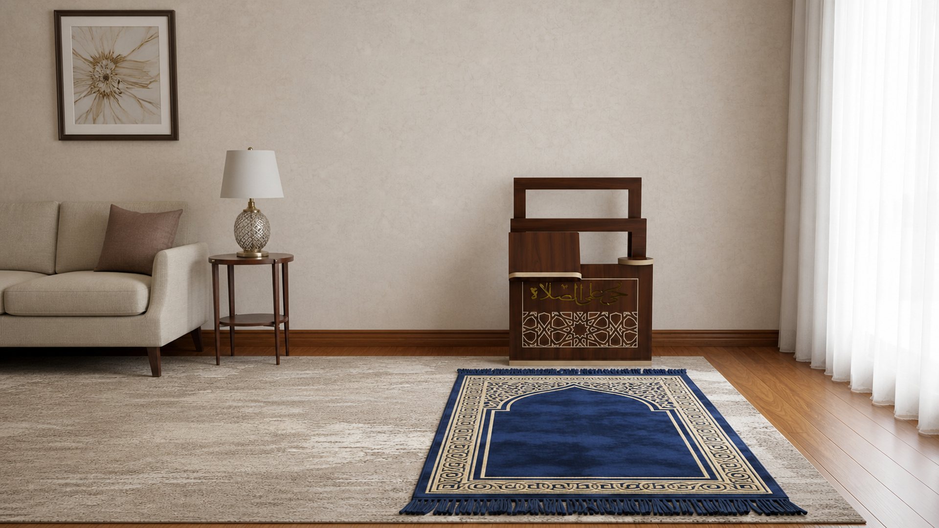 وحدة خشبية بنية بواجهة محفورة